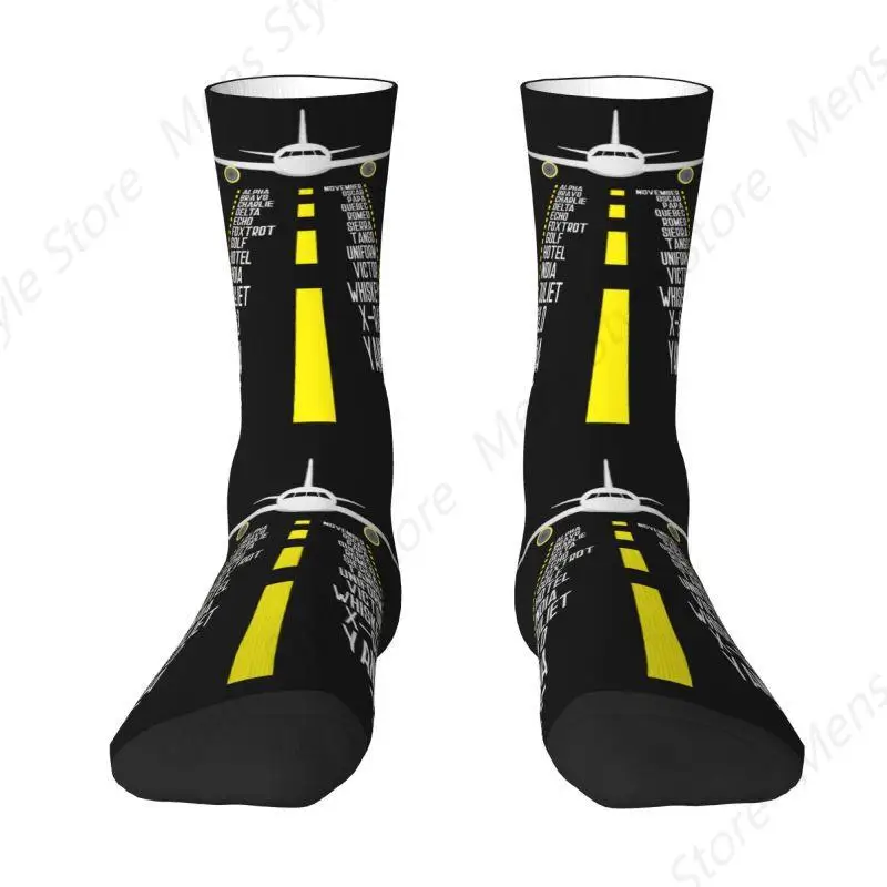 Kawaii Print Pilot Alphabet Aviation Aircraft Gift Socks for Men Women Stretch Summer Autumn Winter Airplane Aviator Crew Socks