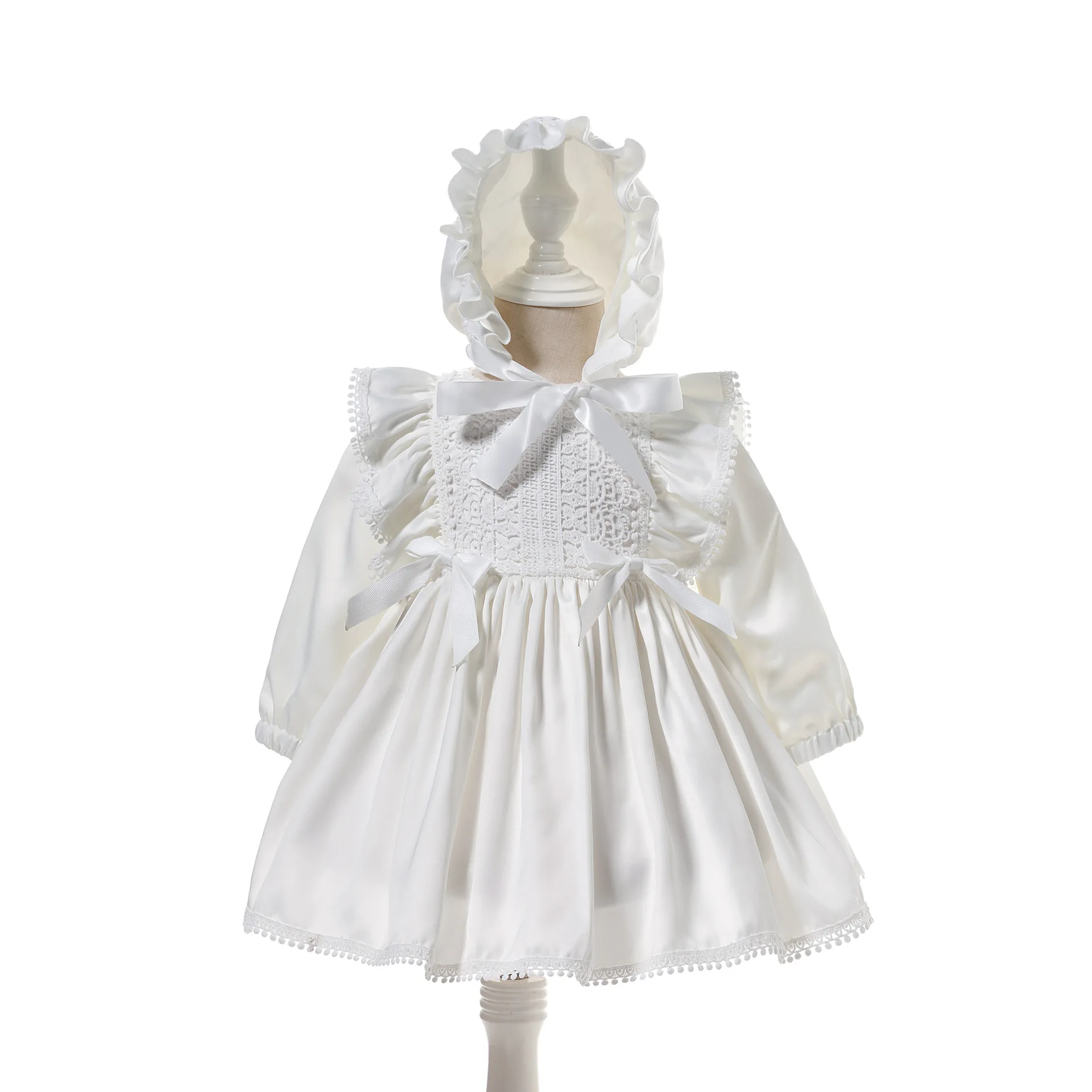 Long Sleeve Baby Baptism Dress 0 to 24 Months Girl Birthday Dresses Newborn Girls Lolita Clothes with Hat