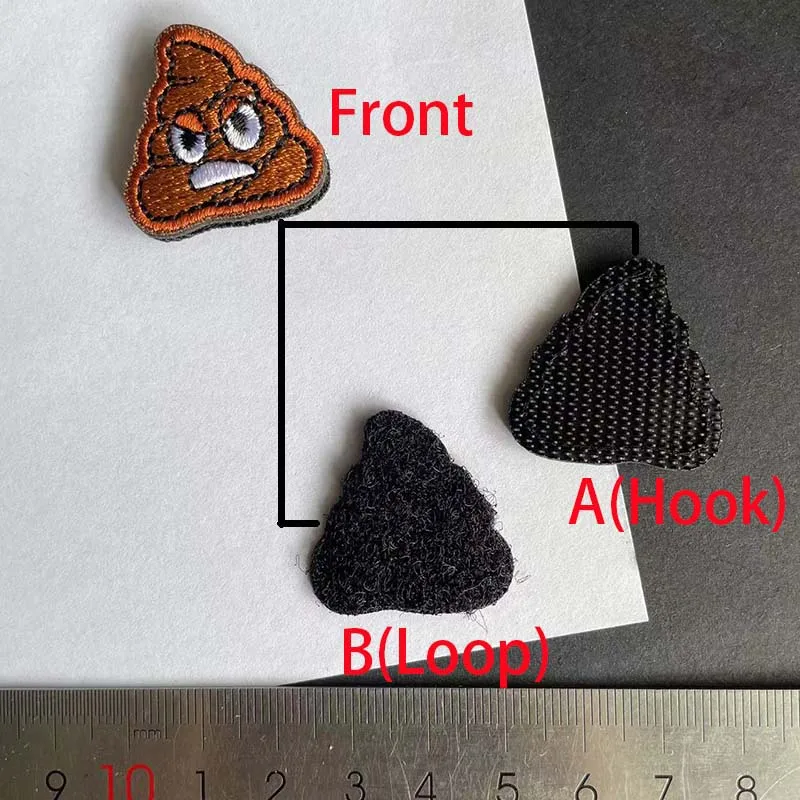 2.5*2.5CM/Angry Poop Small Clothes Stickers,Fabric Applique Badges Embroidery Hook And loop Patches Funny For Clothing,Backpack