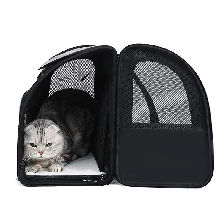 Katzen- und Hunderucksack, erweiterbar, groß, tragbar, atmungsaktiv, mit Vorderöffnung, Netzfenster und Taschen – Detail 9
