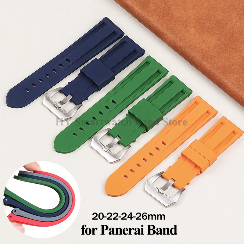 Silicone Soft Watch Strap 20mm 22mm 24mm 26mm for Panerai PAM Waterproof Rubber Wrist Band Camouflage Bracelet Big Steel Clasp