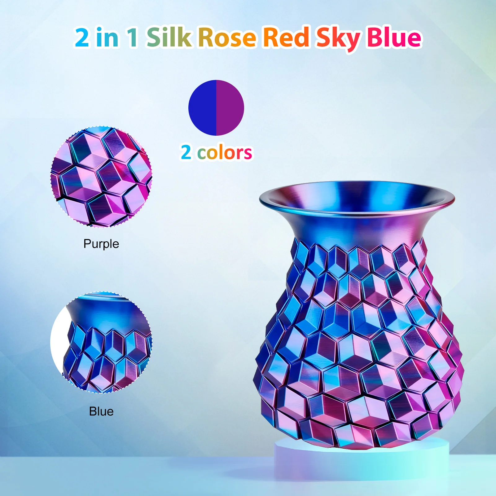 Silk PLA Filament 1.75mm Dual Color Blue Purple, 3D Printer Filament , 250g Spool(0.55lbs) Fits for Most FDM 3D Printers