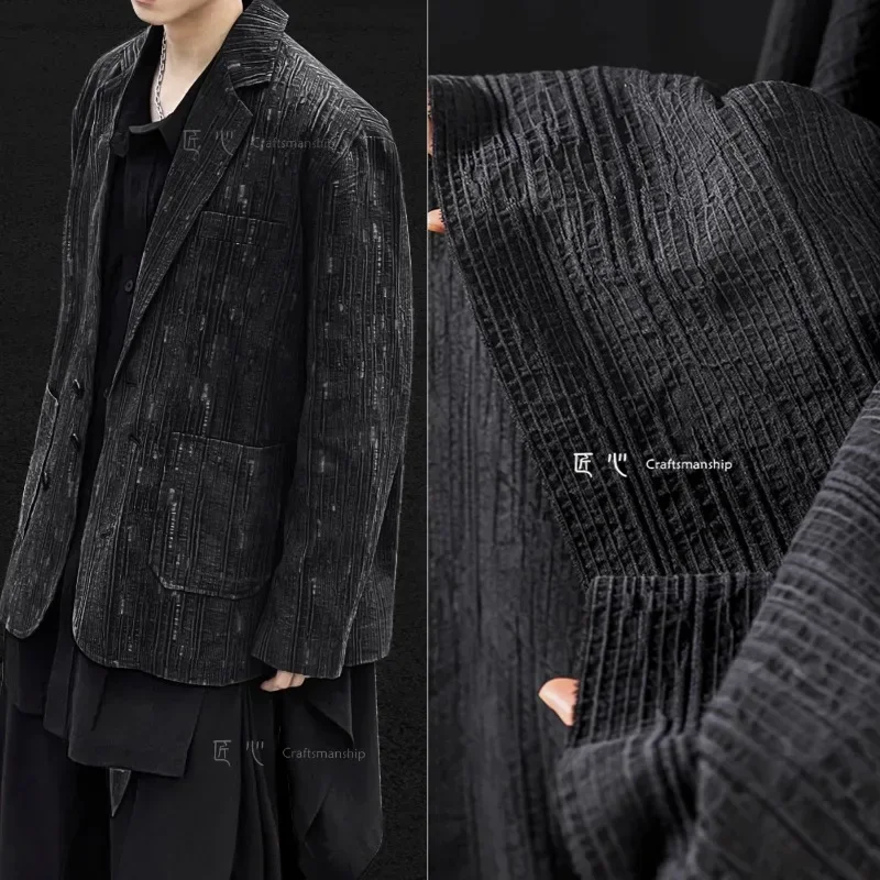 Black Scar Jacquard 80% cotone 20% canapa Heavy Water Wash giacca a vento cappotto 3D Texture abbigliamento tessuto