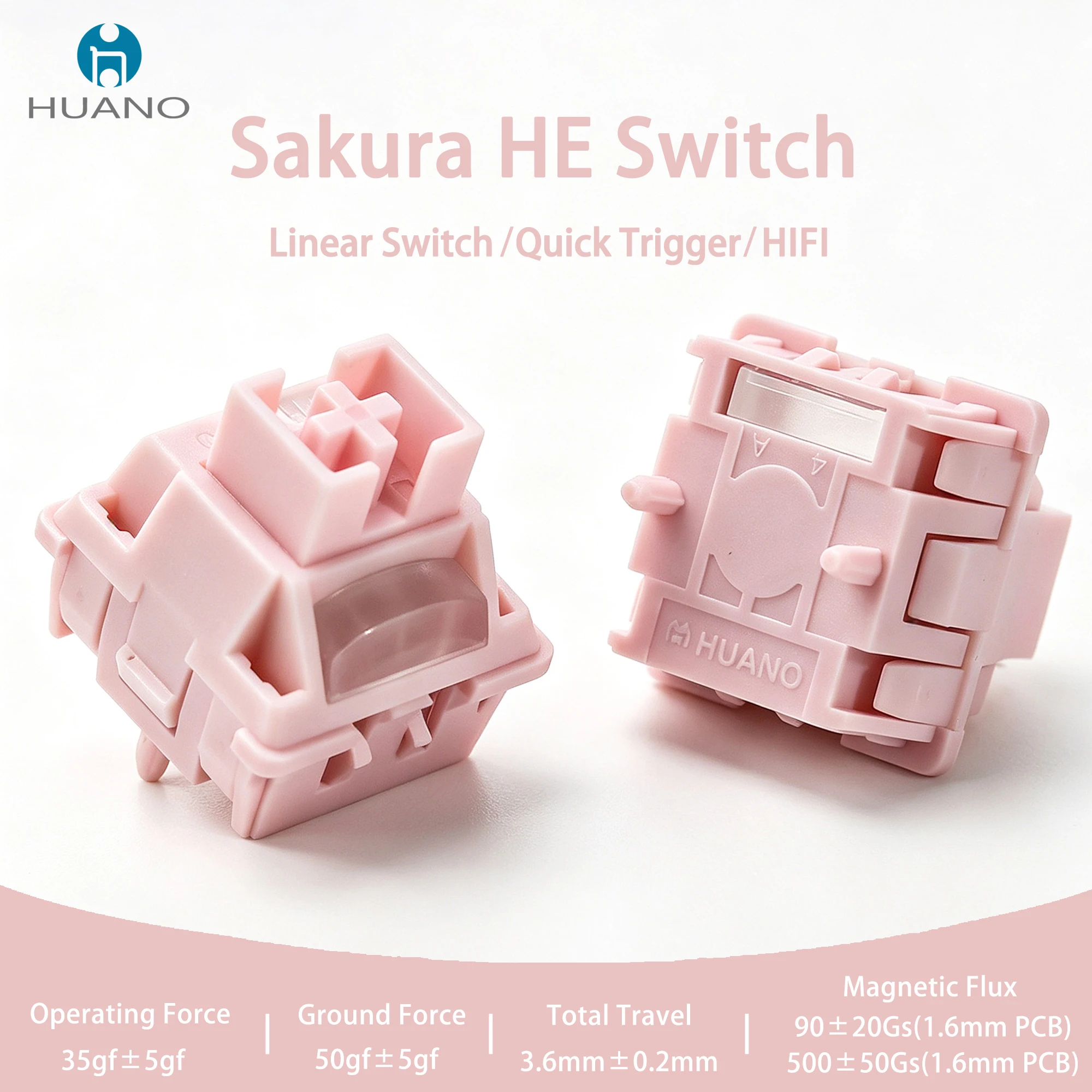 HUANO Sakura HE Magnetic Switch Hall Effect Custom 35gf HIFI Creamy Linear Switches For 75% Magnetic Keyboard Gaming POM PC PA66