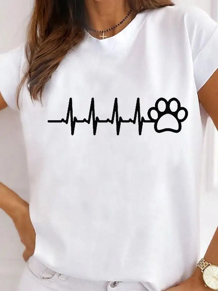 

Paw Love Cat Dog Sweet Short Sleeve Ladies Print T Fashion Women's Clothing Graphic Tee Clothes Summer Female T-shirts