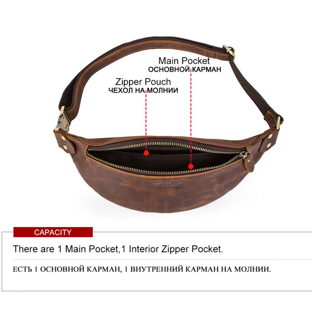 OYIXINGER Men's Crazy Horse Leather Waist Bag  Tactical Belt Pack for Outdoor, Multifunction Chest Crossbody Bag Genuine Cowhide