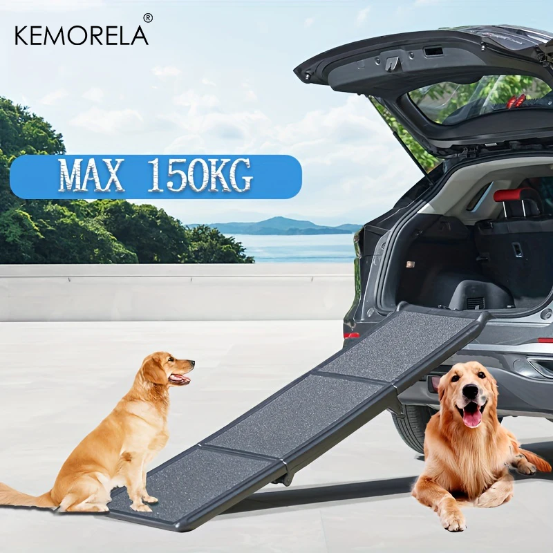 KEMORELA 70/42 Escalera de rampa plegable larga para mascotas para automóviles, camiones y SUV, se adapta a perros grandes con rieles laterales. Admite 150 libras. Fácil de trucos