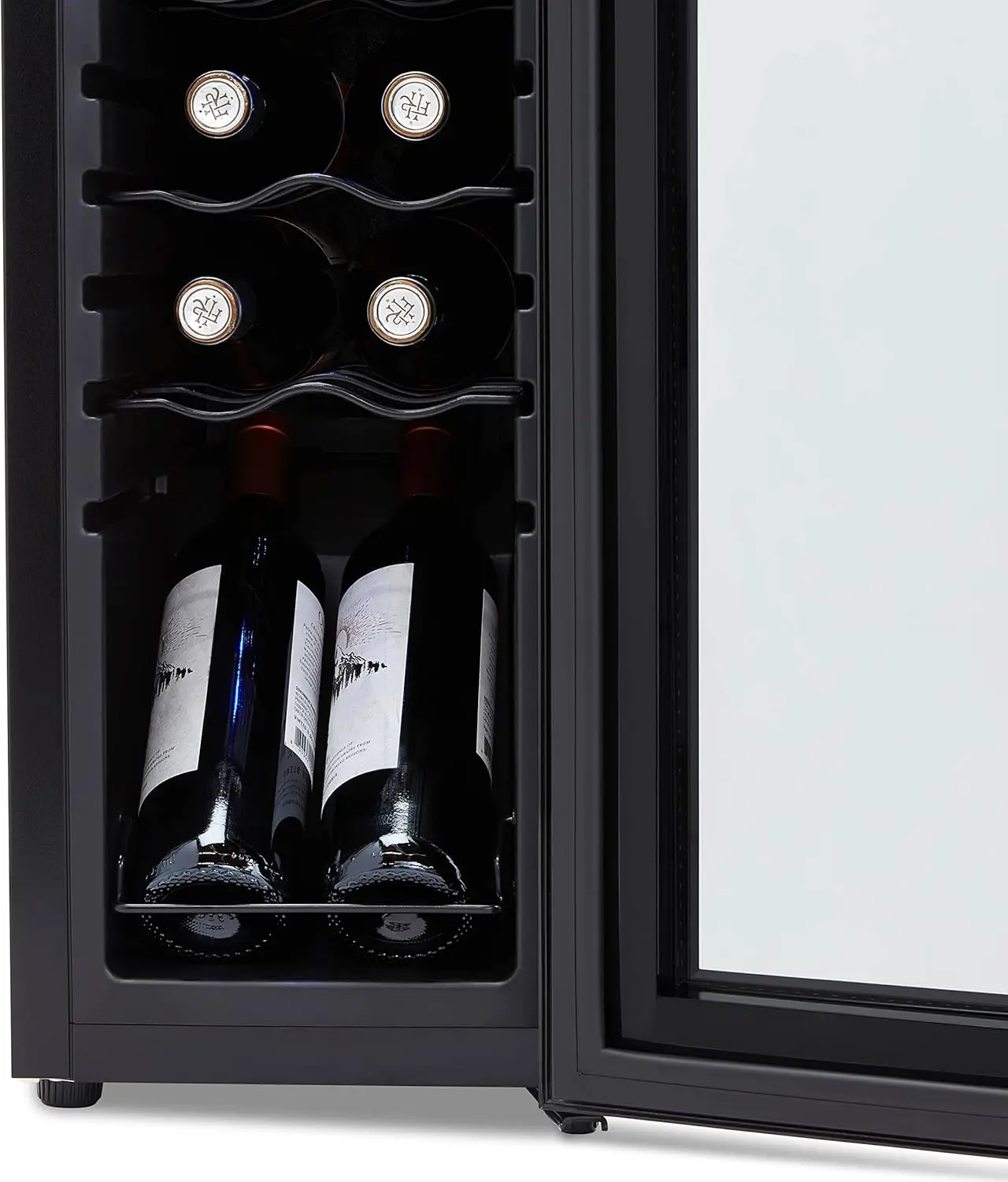 12 Bottle Wine Cooler Refrigerator | Shadow Series | Freestanding Mirrored Wine and Beverage Fridge with Double-Layer Tem