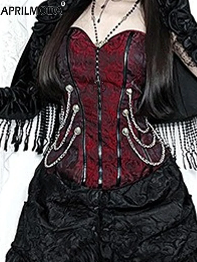Red Black Punk Vintage Steampunk Overbust Corset Retro Gothic Clothing Strapless Lace Subculture Women Clubwear Bustiyer Corset