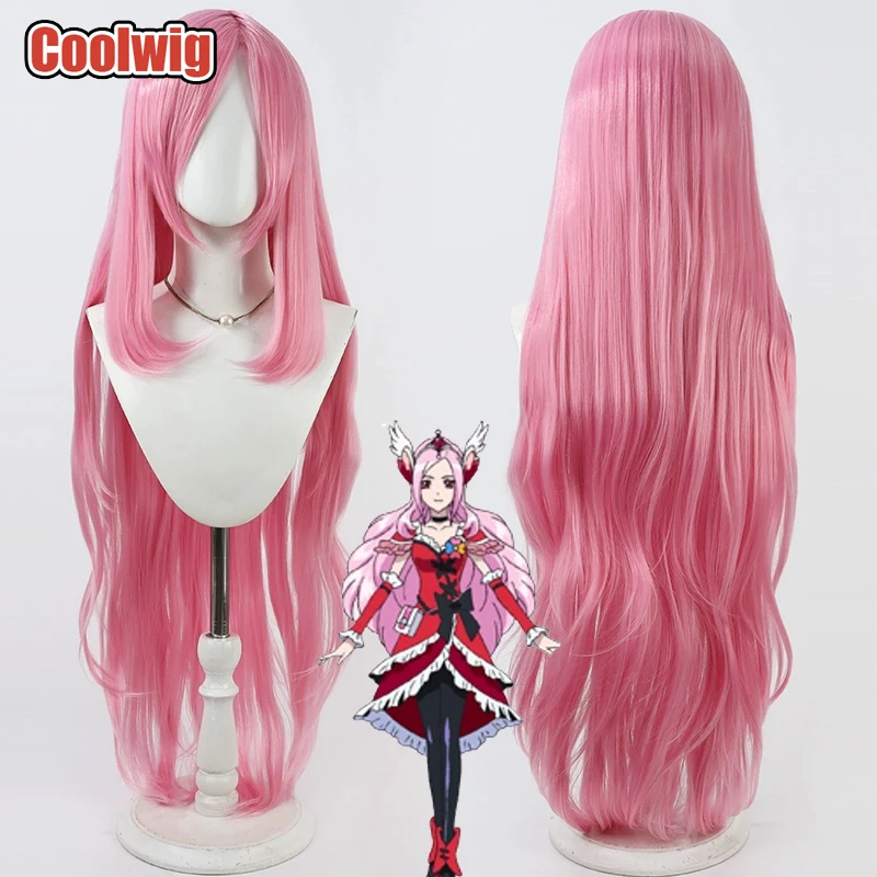 クールウィッグ-合成繊維-ヒガシセツナ-コスプレウィッグ-フタリワ-プリキュア-キュアパッション-100cm-ロング-ウェーブ-ピンク-ウィッグ-耐熱