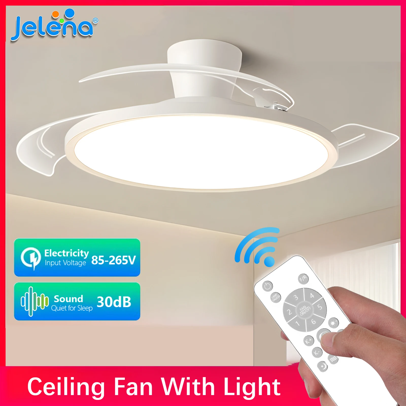 Jelena Modern Invisible Ceiling Fan with LED Light DC motor Large Air Volume Remote Control for Bedroom Dining room