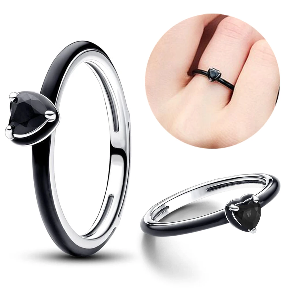 925 Sterling Silver Ring Black Chakra Heart Ring For Women CZ Cubic Zircon Star Moon Flower Wedding Jewelry Rings Gifts