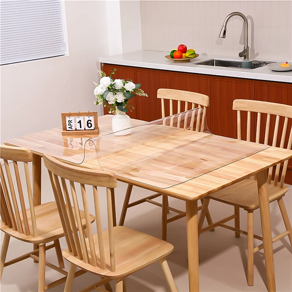 PVC transparent tablecloth with a thickness, heat-resistant, waterproof, and oil resistant dining table mat, 1pc