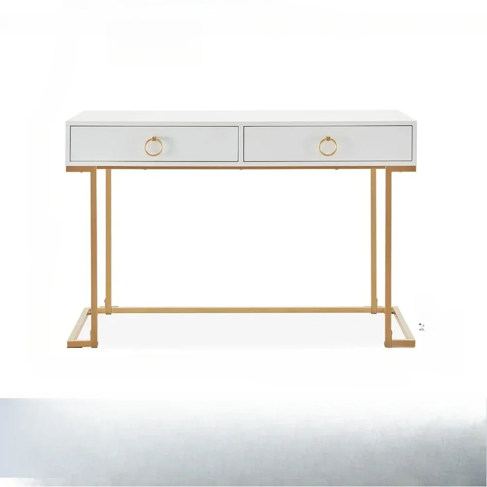 Escritorio de tocador con 2 cajones, escritorio para computadora de 45 pulgadas, tocador de maquillaje moderno, escritorio de oficina en casa, mesa de escritura para estudio portátil, color blanco
