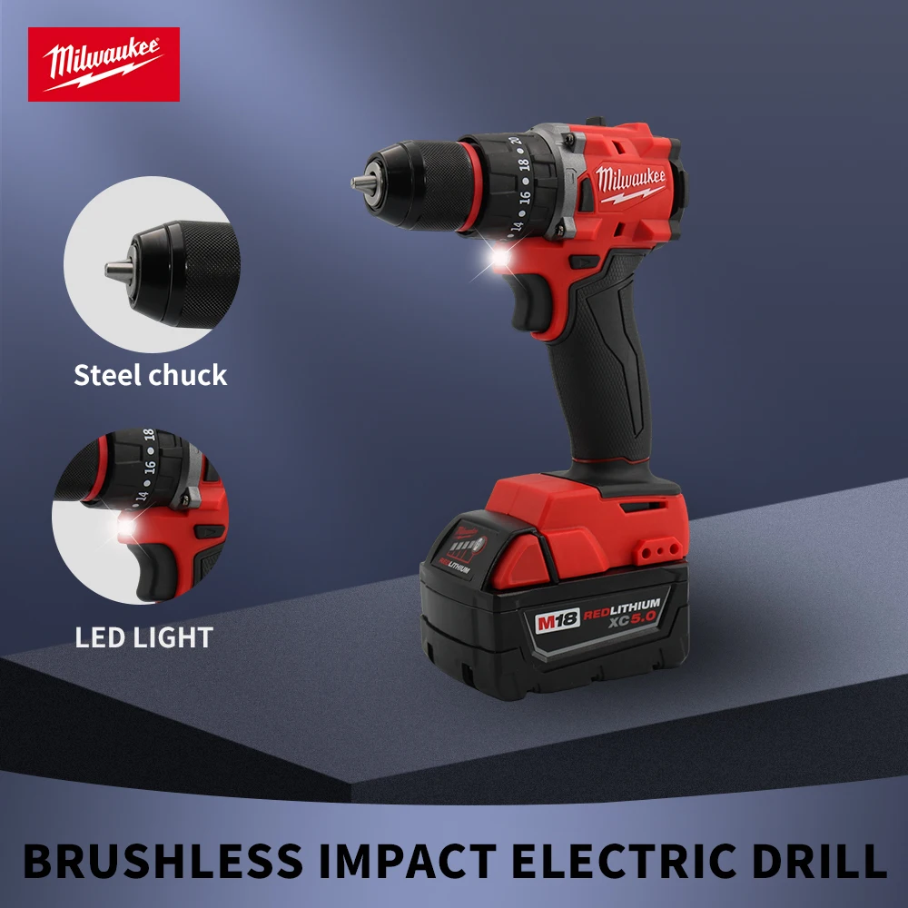 Broca elétrica Milwaukee Brushless, Chave de impacto sem fio, Chave de fenda recarregável, Ferramenta elétrica, Bateria 18V, 150N.m