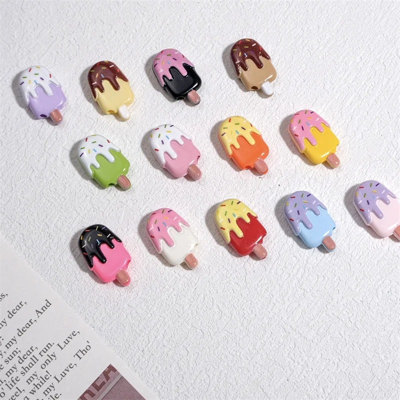 

Wholesale 100pcs/lot drop oil color pattern print cartoon Ice cream shape acrylic beads diy jewelry garment pendant accessory