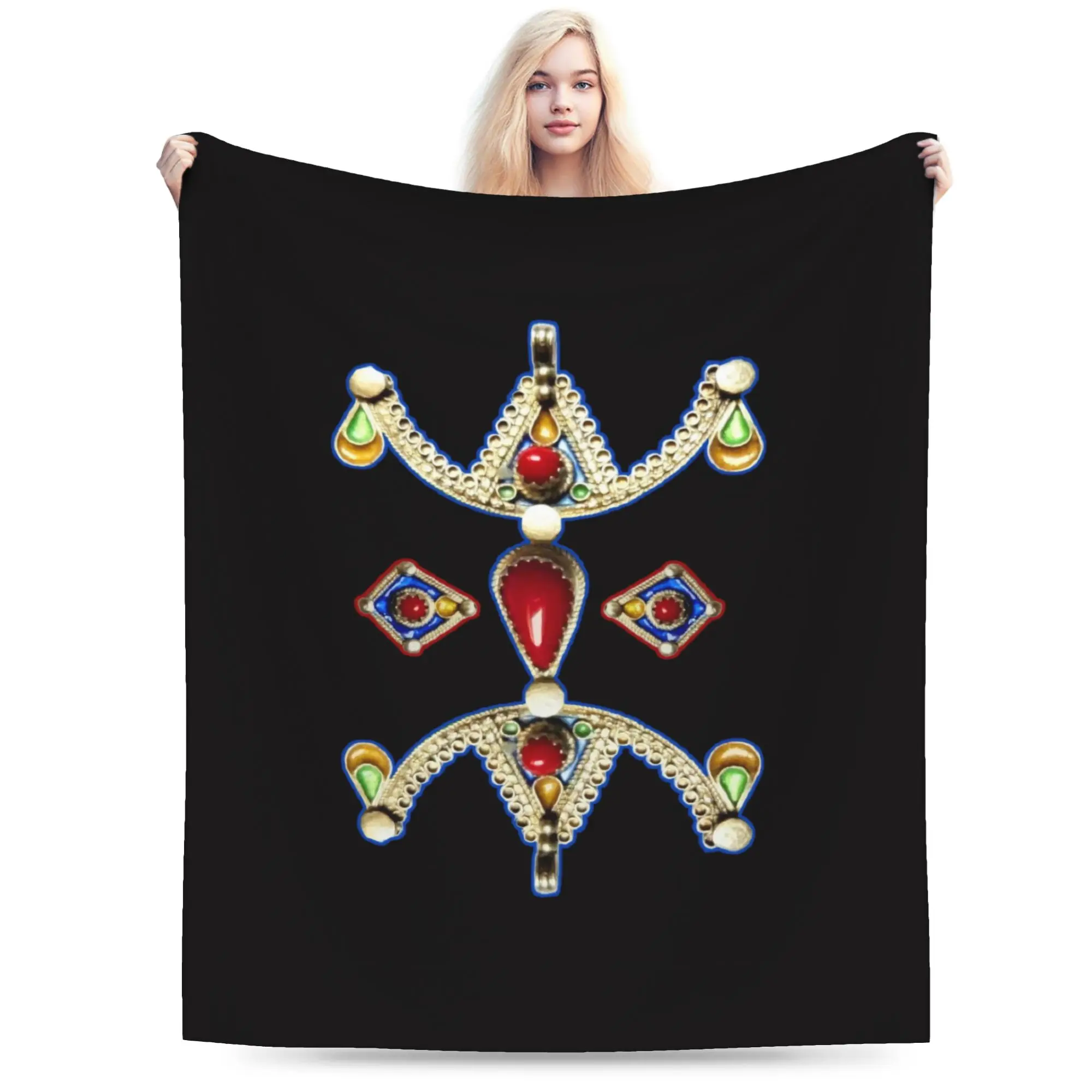 Custom Sofa Fleece Z Imazighen Kabyle Jewelry Throw Blanket Warm Flannel Amazigh Berber Ethnic Blankets for Bedroom Sofa Quilt