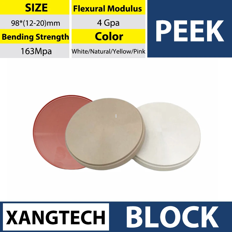 XANGTECH Cad Cam high quality Peek Disc Block 98mm Dentures Material for Dental Crown