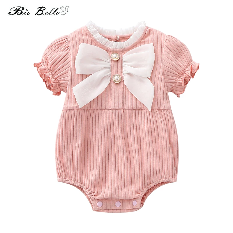 Pasgeboren Baby Baby Meisje Katoenen Bodysuit Korte Mouw Roze Ruches Bodysuits Voor 0-24 Maanden Mode Meisjes Jumpsuit