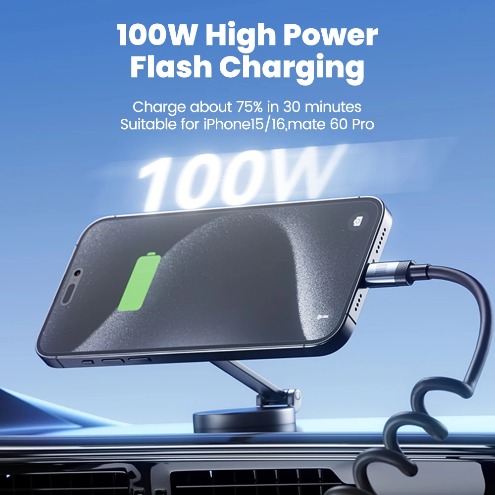 100W 5A USB Type C To USB C Spring Cable For iPhone 15 16 Pro Max Samsung Xiaomi Car Charger Cable 27W Type C To Lightning Cable