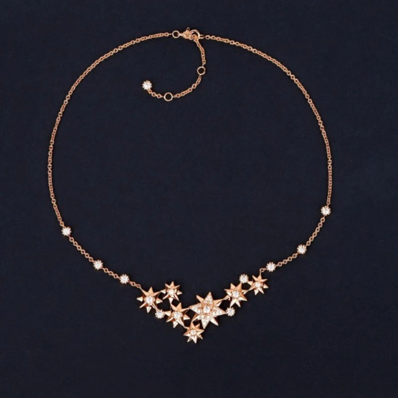 

Europe America 925 Silver Rose Gold Star Crystal Diamond Top Quality Luxury Necklace Woman Premium Jewelry Trend
