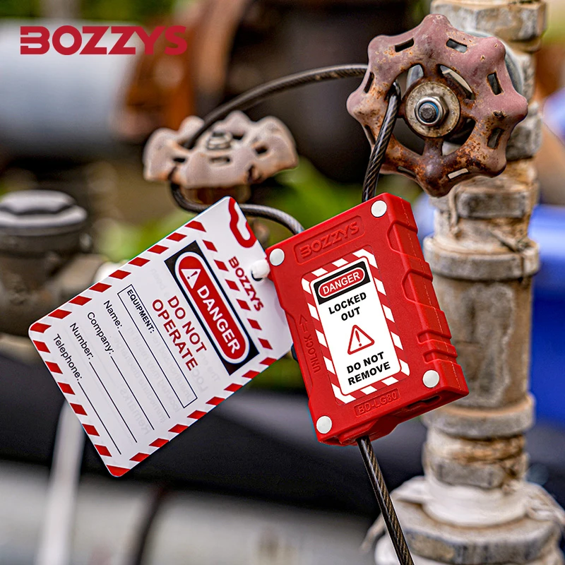 BOZZYS Vermelho 4mm Bloqueio Ajustável Tagout Cabo Bloqueio 0.8M Cadeado de Segurança para Equipamentos Industriais para Uso Industrial