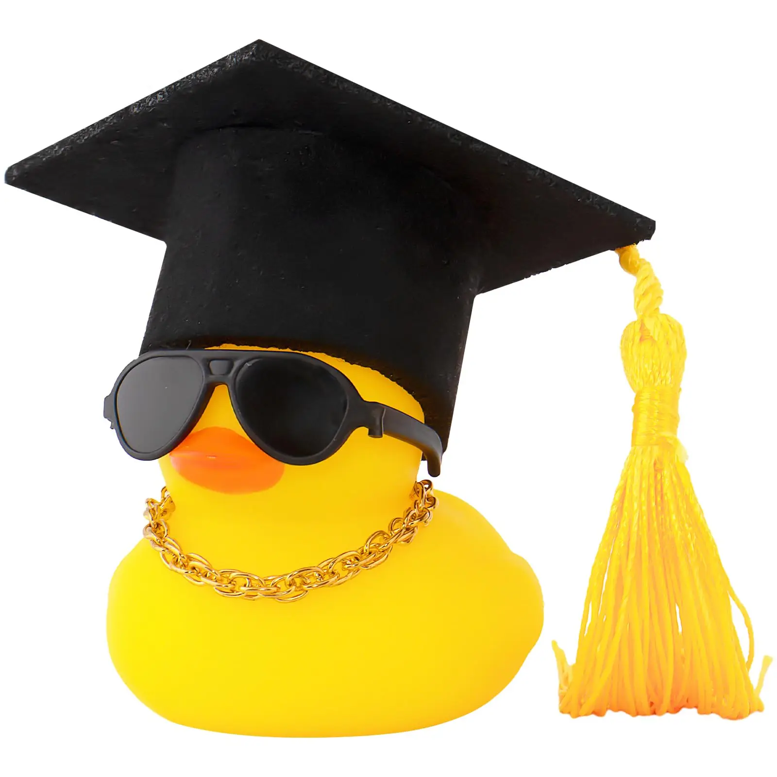 Car Dashboard Decor Graduation Hat Rubber Duck, Car Ducks Ornaments with Mini Hat Necklace Sunglasses Scarf