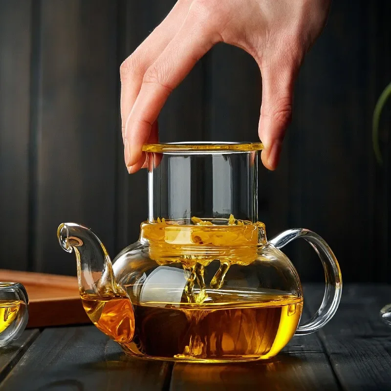 400ml/1000ml Glass Teapot Filterable Heat-resistant Thickened High Borosilicate Durable Flower Tea Pot Heatable Puer Oolong Pot