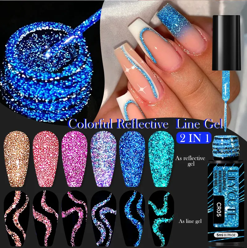LILYCUTE 5 ml Reflektierende Glitter Liner Gel Nagellack Superflash Bunte Funkelnde Graffiti Malerei Streifen Pull Linie Nagel Gel – Detail 8