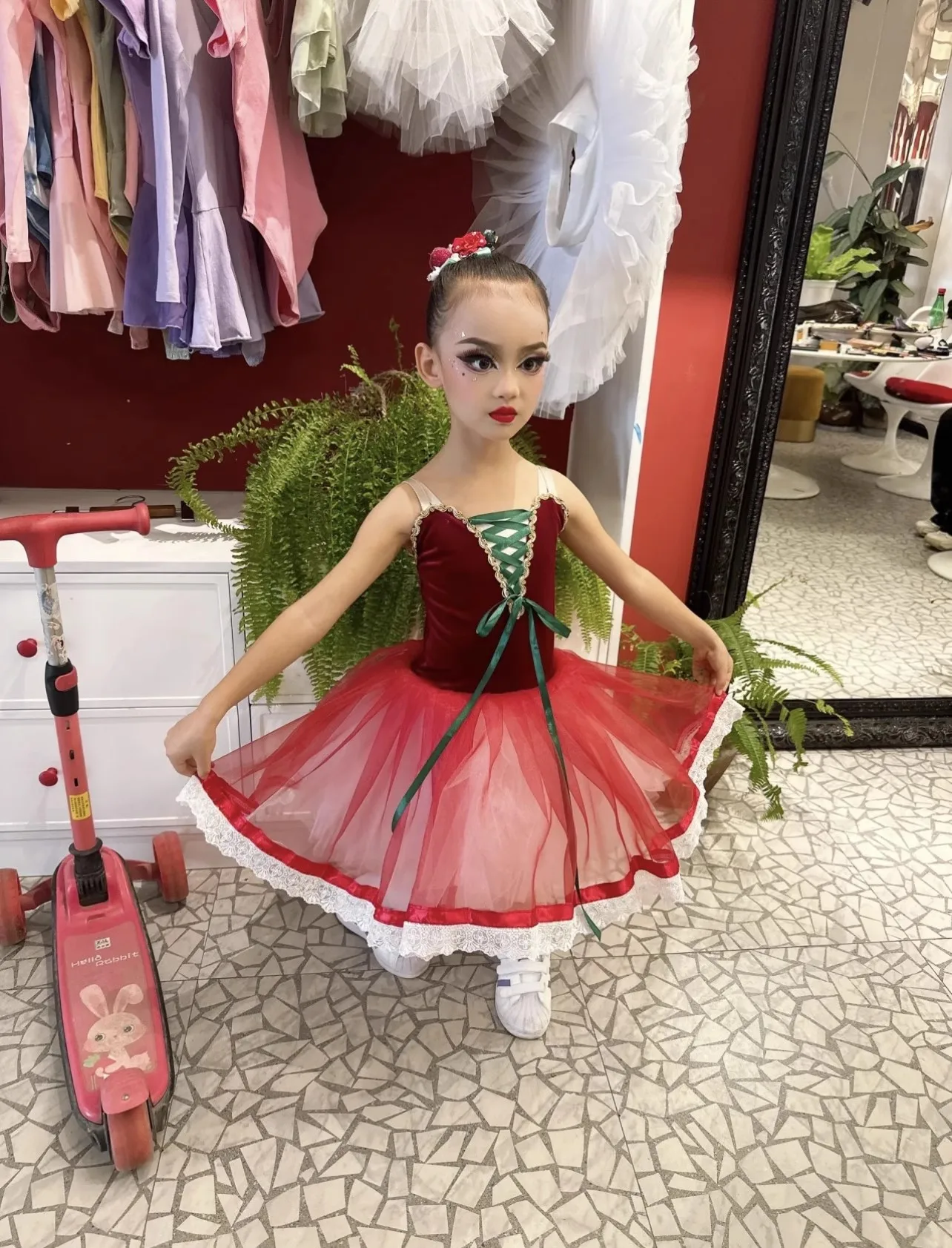 Fato de dança infantil, saia vermelha de tutu fada, cenoura cereja, performance de competição profissional, novo outono