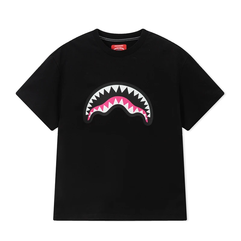 

T-shirt À Manches Courtes 100 % Coton Bouche De Requin Imprimé T-shirt Décontracté Ample À Col Rond D'été Pour Hommes