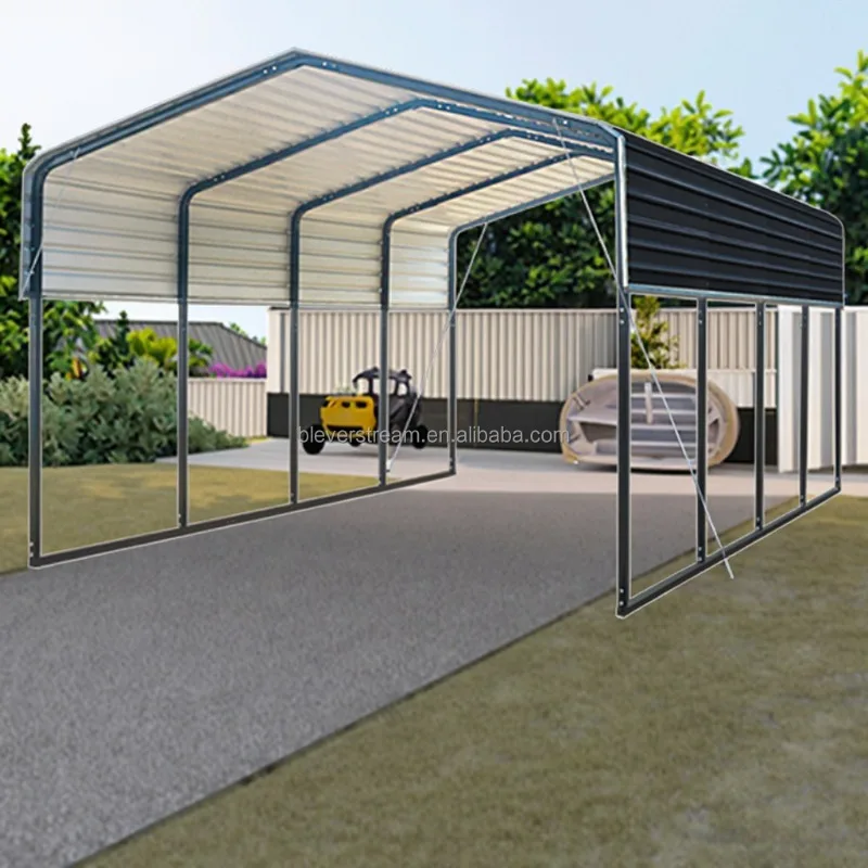 

12X20ft Outdoor Carport with Galvanized Steel Frame Sheet Metal Roof Parking Gray Coated Outdoor Mobile Parking Garage