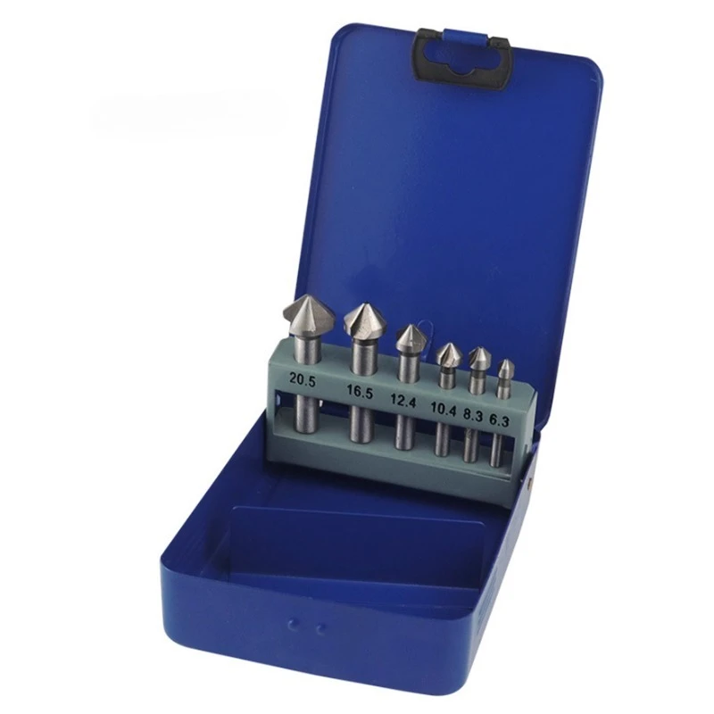 6 Stück 90 °   HSS-Fasenfräser-Set, 6,3-20,5 mm, 3-schneidig, Rundschneide, Senkfräser, Entgratungs- und Konusbohrer