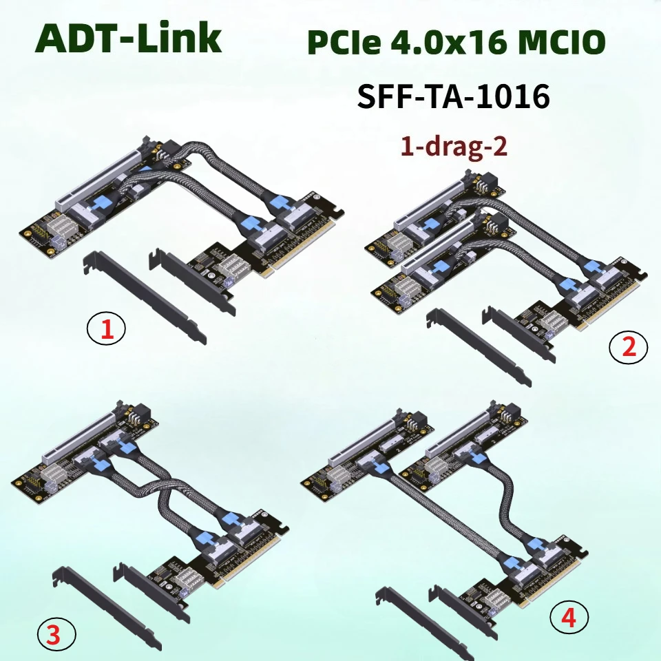 Brand PCI-E 4.0 x16 MCIO Graphics Card Split Cable Support One-to-Two x8 GEN4 Dual 8X (Split Into x8x8) Bifurcation Adapter Card