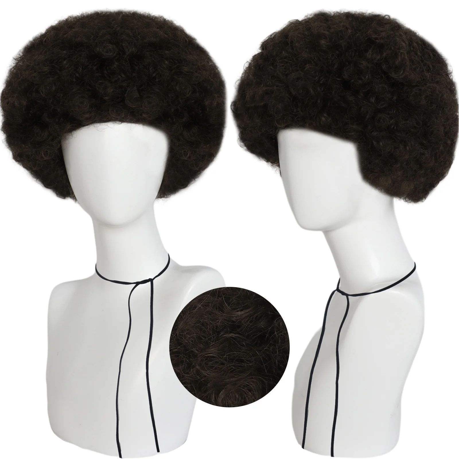 Synthetische Afro-Perücken für Männer und Frauen, dunkelbraun, Disco-Rock, Hippie-Perücke, kurze Halloween-Kostüm-Perücken