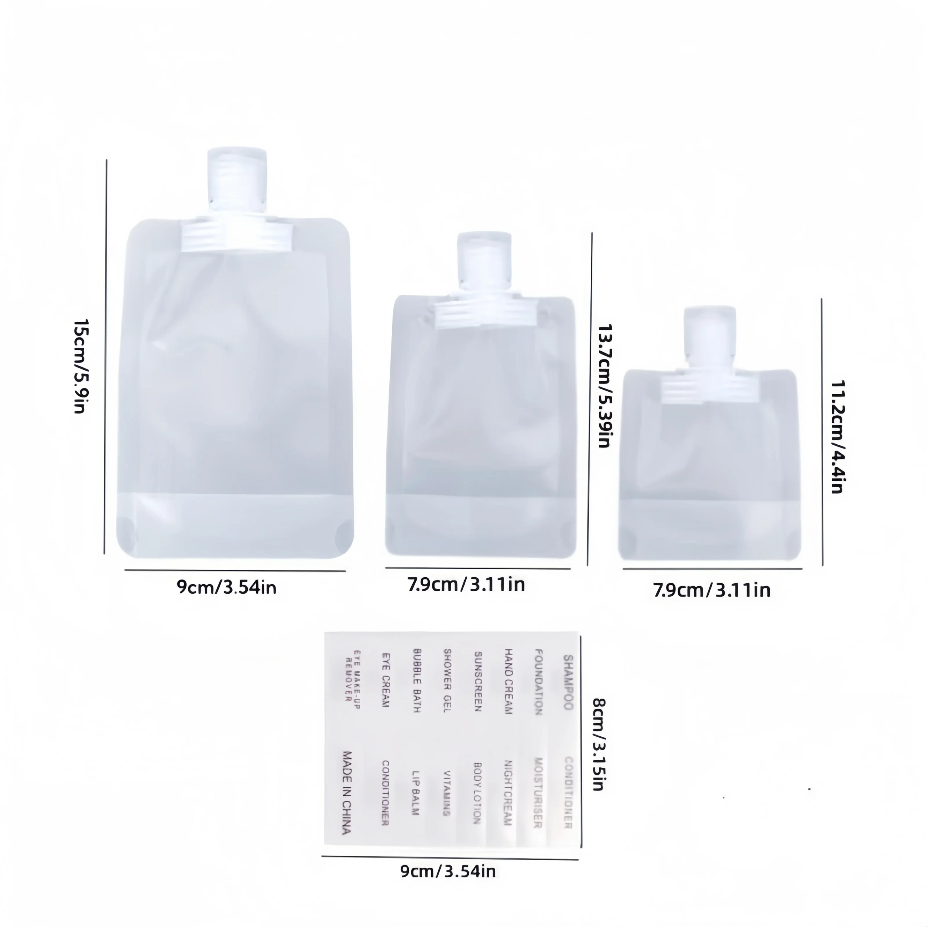 3PCS Travel Portable Size Refillable Empty Squeeze Pouch Stand Up Spout Pouch Refillable Face Cream Squeezable Bags Leakproof