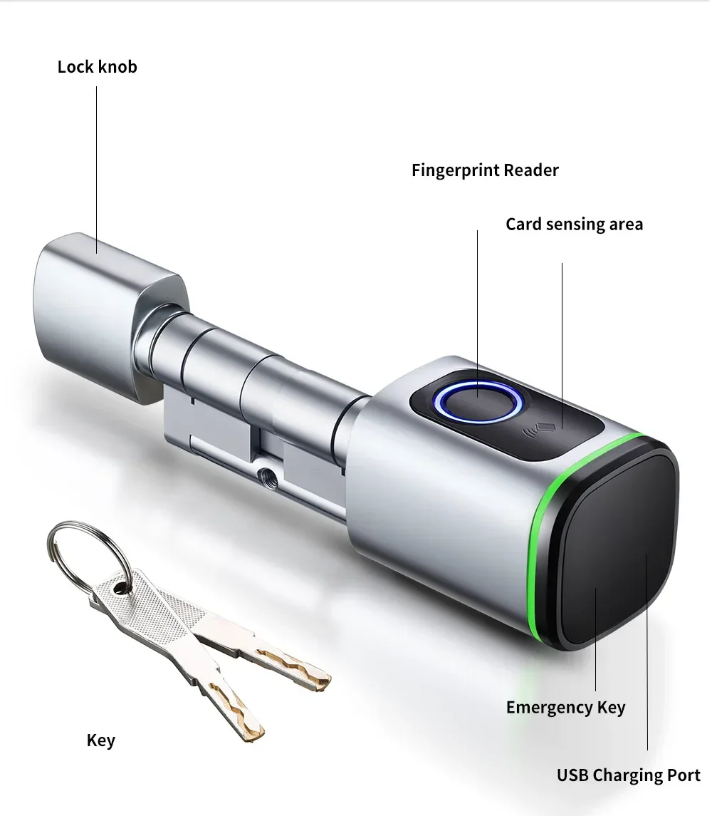 Tuya แอป ttlock กุญแจล็อคกระบอก RFID ลายนิ้วมืออัจฉริยะพร้อมกุญแจ