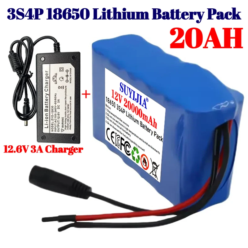 

3S4P 12 В аккумулятор большой емкости 20000 мАч 18650 литий-ионный аккумулятор с вилкой 40 А BMS XT60 Dc5521 400 Вт мощная мотоциклетная лампа
