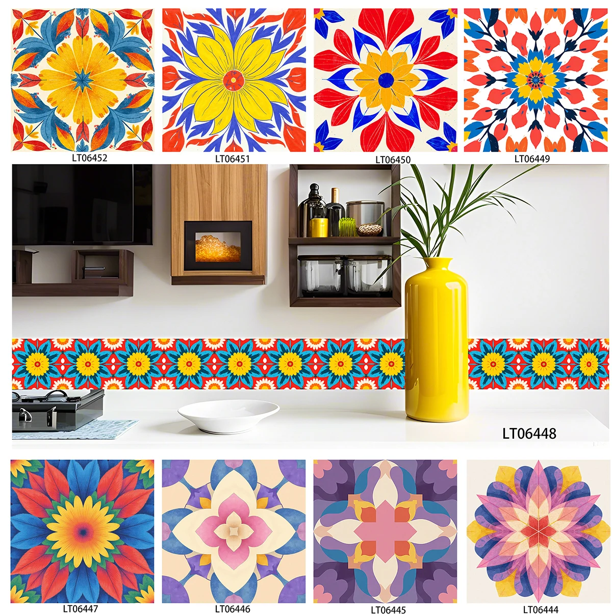 Moroccan Floral Tile Stickers Waterproof Self Adhesive Decals For Kitchen Backsplash Cabinet Stair Skirting Line DIY Home Decor