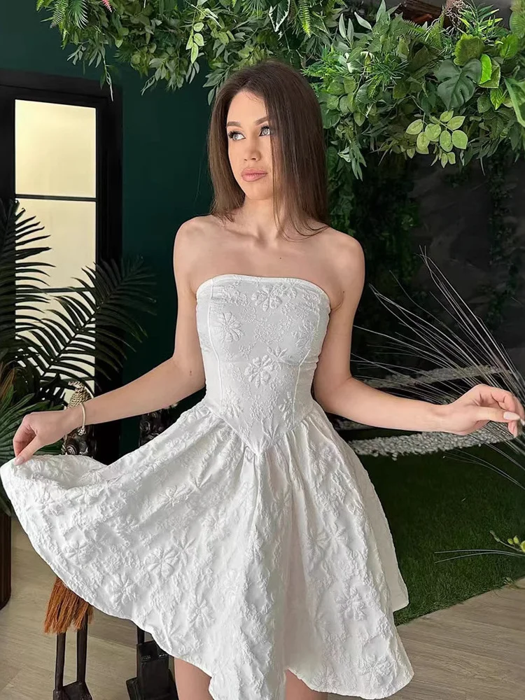 Vestido de Festa Sexy com Ombros à Mostra, Saia Curta em A com Cintura Média, Tecido de Poliéster, Sem Mangas, Coleção de Verão