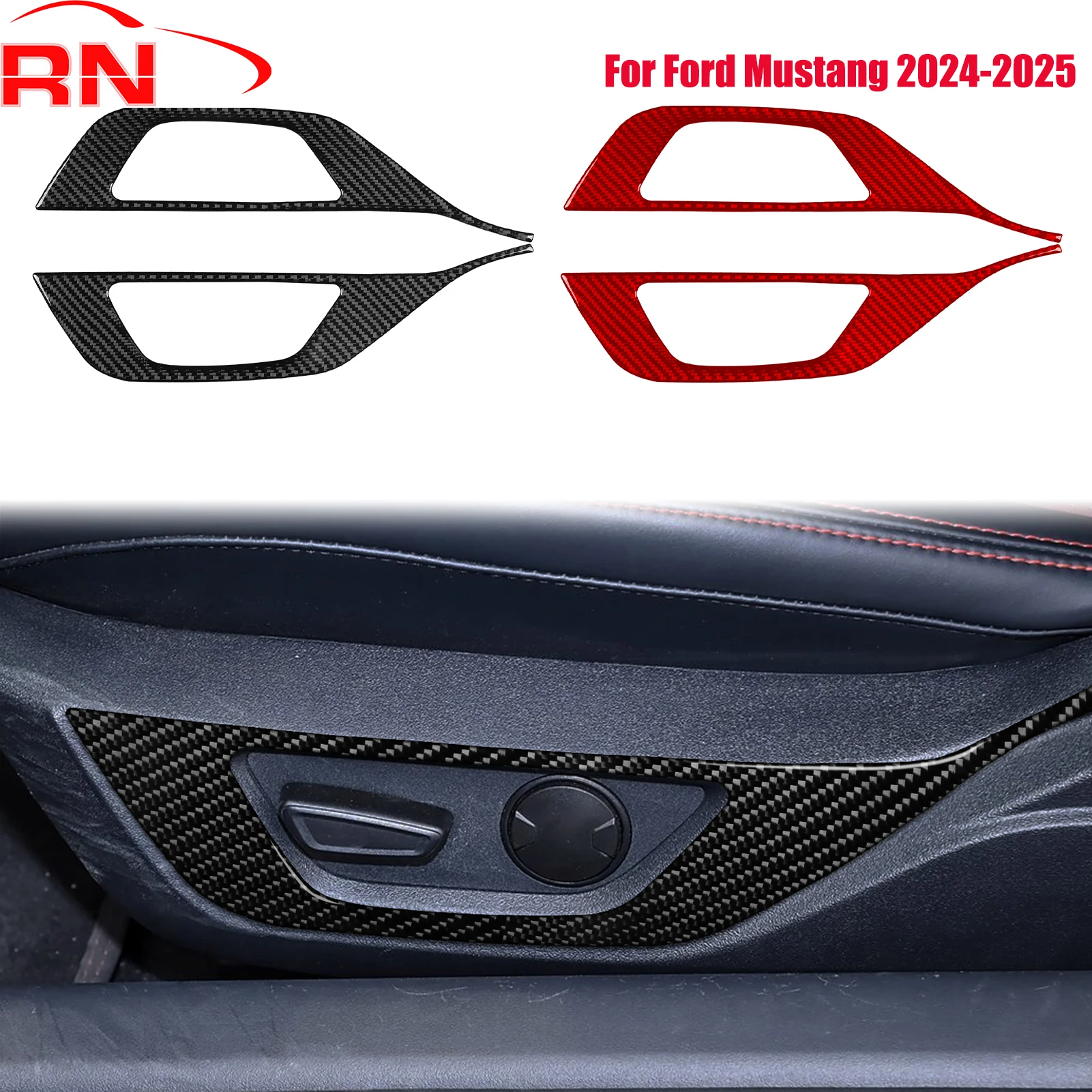 

For Ford Mustang 2024-2025 Modified Carbon Fiber Car Seat Adjustment Bezel Panel Accessory Piano Black Interior Sticker