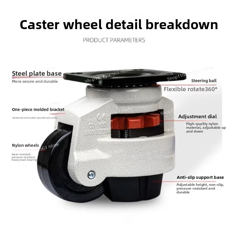60mm rotating heavy-duty machine leveling casters, model GD-60F