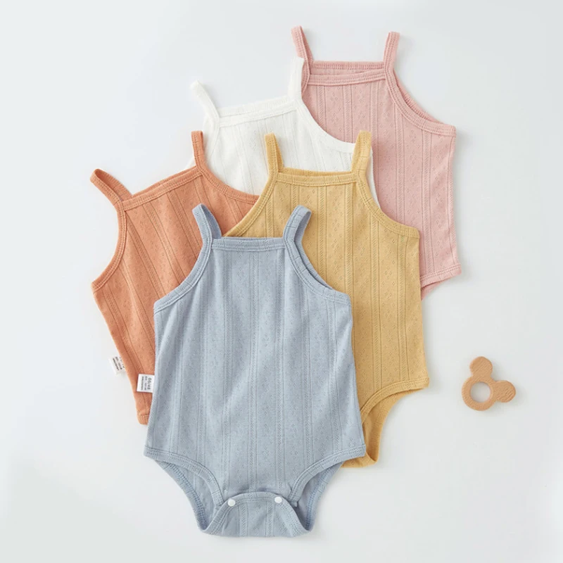 MILANCEL Summer Baby Girls Thin Style Bodysuit Toddler Solid Color Hollow Out Tank Top Jumpsuit Newborn One Piece