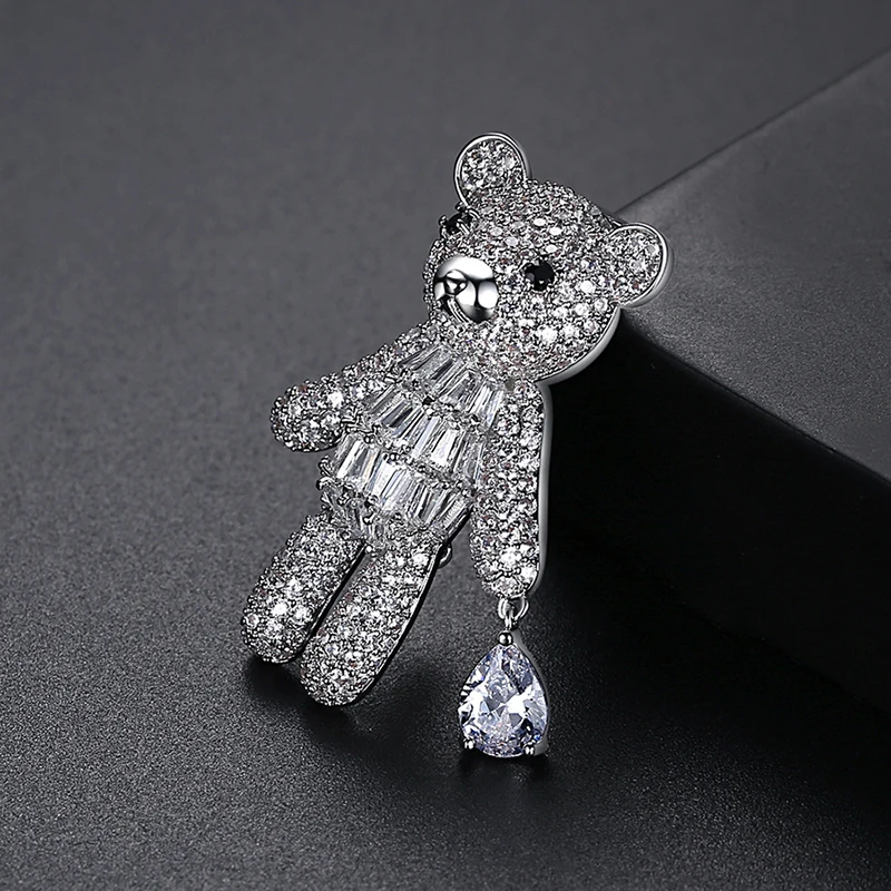 LUOTEEMI Luxury Cubic Zirconia Bear Brooch For Women Elegant Fashion CZ Animal Brooches Pin Girl’s Gift  High Quality Jewellery