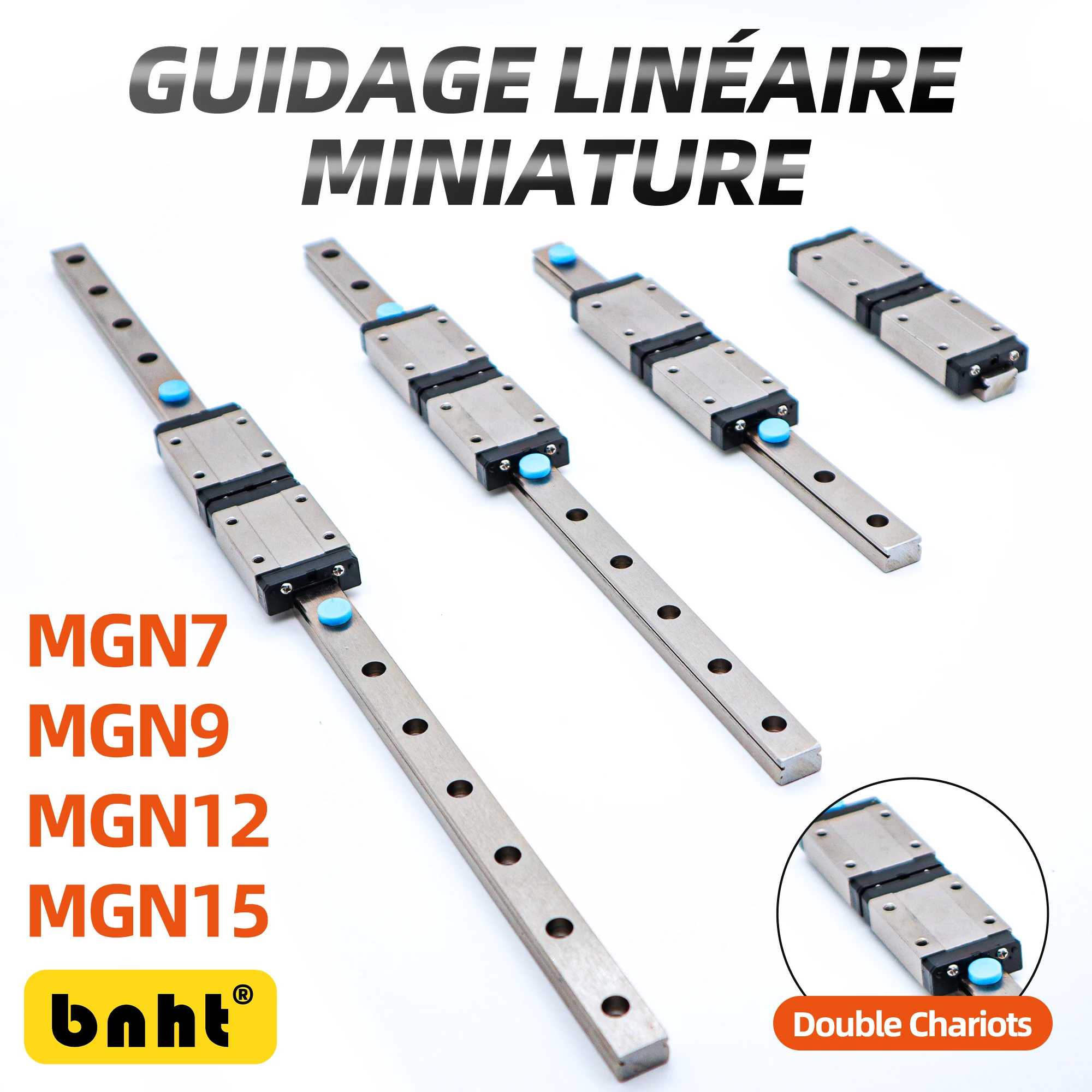 Rail de guidage linéaire miniature de la série MGN avec double chariot MGN7 MGN9 MGN12 MGN15 (type C ou H), parfait pour CNC, imprimante 3D, gravure laser et équipements d'automatisation