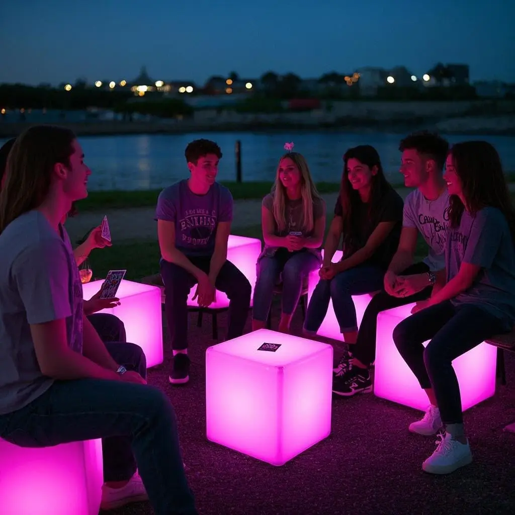 Mr.Go 16-Inch Rechargeable LED Cube Chair Light, 16 RGB Colors Glow Cube Seat w/Remote, Waterproof LED Cube Table, Color Changin