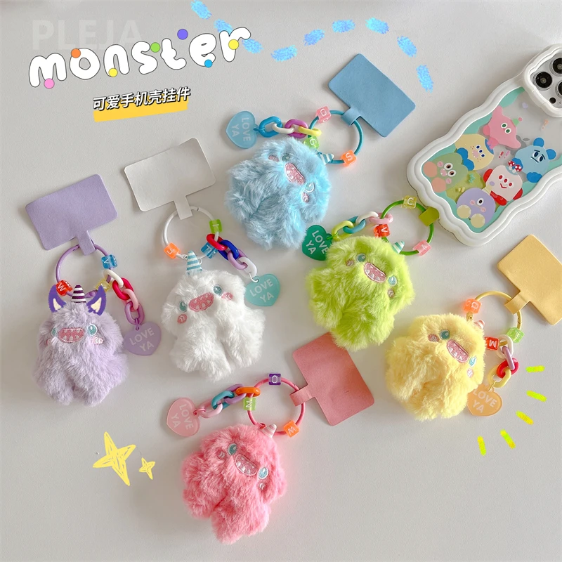 INS Cute Furry Monster Pendant Mobile Phone Case for iPhone 13 Pro Max Women Lovely Cartoon Decoration Accessories Phone Shell