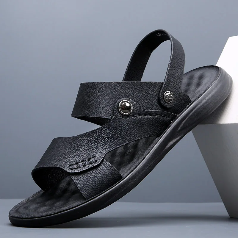 

Classic Men Sandals slip on Summer Leather Sandals outdoor Slippers Men Casual Lightweight Sandals Black Water Shoes men