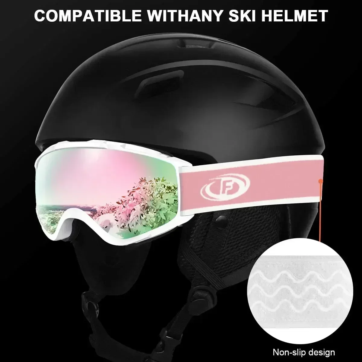 Findway Adult Ski Goggles Double Layer Len Anti-fog 100% Anti-UV OTG Design & Snow Goggles for Youth Outdoor Skiing