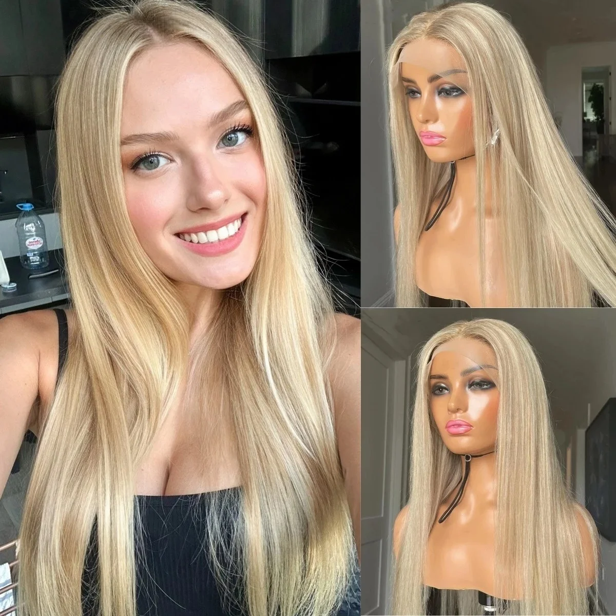 

Long Straight Lace Front Wig Balayage Wig Brown Blonde Premium High Heat Resistant Highlight Synthetic Lace Front Wig Cosplay